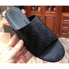 Balenciaga Oval Embossed Logo Mules Sandals Black 2020