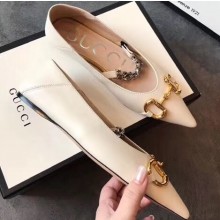 Gucci Chain Leather Ballet Flats with Horsebit 621161 White 2020