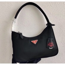 Prada Re-Edition 2000 Nylon Mini Hobo Bag 1NE515 Black/Red Logo 2020