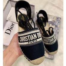 Dior Granville and Embroidered Cotton Lace-up Espadrilles Sandals Black 2020