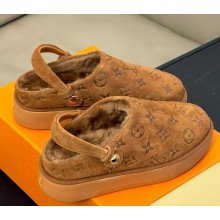 Louis vuitton Aspen Platform Clog Monogram-debossed suede calf leather and shearling Brown 2024