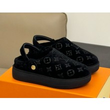 Louis vuitton Aspen Platform Clog Monogram-debossed suede calf leather and shearling Black 2024