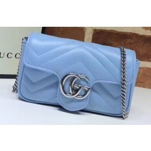 Gucci Leather GG Marmont Super Mini Shoulder Bag 476433 Pastel Blue 2020
