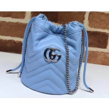 Gucci Leather GG Marmont Double G Mini Bucket Bag 575163 Pastel Blue 2020