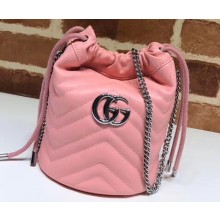 Gucci Leather GG Marmont Double G Mini Bucket Bag 575163 Pastel Pink 2020