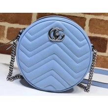 Gucci Leather GG Marmont Mini Round Shoulder Bag 550154 Pastel Blue 2020