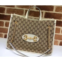 Gucci 1955 Horsebit Medium Tote Bag 621144 GG Canvas White 2020