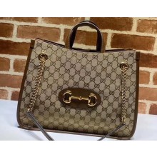 Gucci 1955 Horsebit Medium Tote Bag 621144 GG Canvas Brown 2020