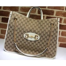 Gucci 1955 Horsebit Large Tote Bag 623695 GG Canvas White 2020