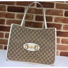 Gucci 1955 Horsebit Medium Tote Bag 623694 GG Canvas White 2020
