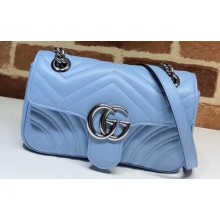 Gucci Leather GG Marmont Mini Shoulder Bag 446744 Pastel Blue 2020