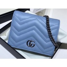 Gucci Leather GG Marmont Double G Mini Chain Bag Wallet 625693 Pastel Blue 2020