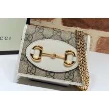 Gucci 1955 Horsebit Small Wallet with Chain Bag 623180 GG Canvas White 2020