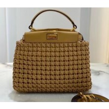 Fendi Leather Peekaboo Iconic Mini Interlace Bag Apricot 2020