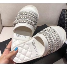 Chanel Chain and Pearl Mules Slipper Sandals White 2020