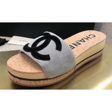 Chanel CC Logo Mules Slipper Sandals Gray Runway 2020