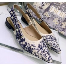 Dior J'Adior Slingback Ballet Flats Toile de Jouy Embroidered Blue 2020