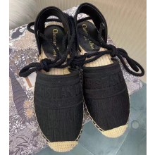 Dior Granville Oblique Embroidered Cotton Lace-up Espadrilles Sandals Black 2020