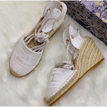 Dior Granville Embroidered Cotton Wedge Lace-up Espadrilles White 2020
