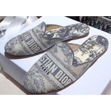 Dior Off Mules Toile de Jouy Embroidered Gray 2020