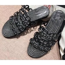 Hermes Ancone Espadrilles Slipper Sandals Black 2020