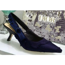Dior Heel 6.5cm J'Adior Slingback Pumps Camouflage Embroidered Dark Blue 2020