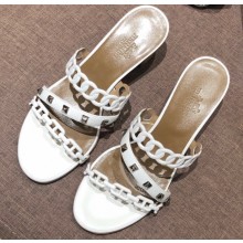 Hermes Heel 5cm Ajaccio Sandals Studs White 2020