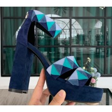Hermes Heel 12cm Platform 2.5cm Aretha Sandals Blue 2020