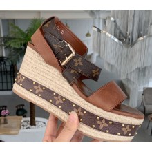 Louis Vuitton Heel 10cm Platform 6cm Boundary Wedge Sandals Brown 2020