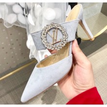 Louis Vuitton Heel 8.5cm Madeleine Mules Velvet Light Gray 2020