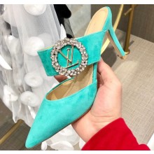 Louis Vuitton Heel 8.5cm Madeleine Mules Velvet Turquoise 2020