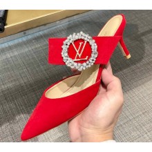 Louis Vuitton Heel 4.5cm Madeleine Mules Suede Red 2020