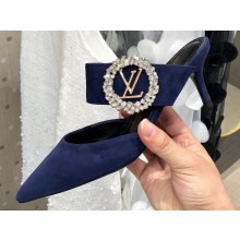 Louis Vuitton Heel 4.5cm Madeleine Mules Suede Navy Blue 2020