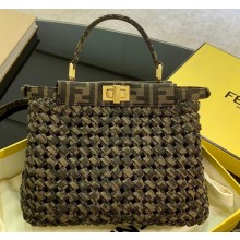 Fendi Jacquard Fabric Interlace Peekaboo Iconic Mini Bag Brown 2020