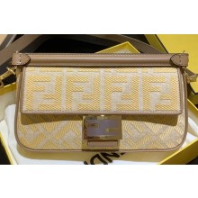 Fendi Embroidered FF Medium Baguette Bag Natural Straw 2020