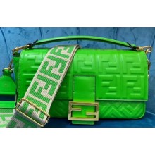 Fendi Embossed FF Motif Nappa Leather Large Baguette Bag Green 2020