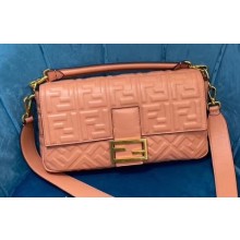 Fendi Embossed FF Motif Nappa Leather Large Baguette Bag Lobster Pink 2020