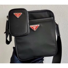 Prada Nylon Bandoleer Cross-Body Bag 2VH112 Black/Red Logo 2020
