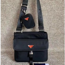 Prada Nylon Bandoleer Cross-Body Bag 2VH110 Black/Red Logo 2020