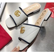 Gucci Slides Sandals White/Dark Blue with Double G 2020