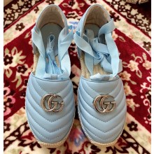 Gucci Double G Espadrilles Sandals Pastel Blue with Grosgrain Lace-up 2020