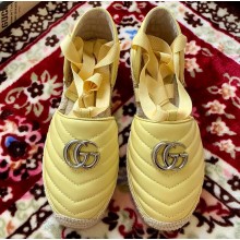 Gucci Double G Espadrilles Sandals Pastel Yellow with Grosgrain Lace-up 2020