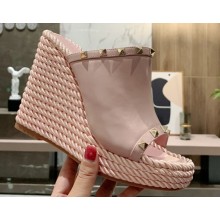 Valentino Heel 12cm Platform 2.5cm Rockstud Calfskin Wedge Mules Nude Pink 2020