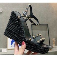 Valentino Heel 12cm Platform 2.5cm Ankle Strap Wedge Sandals Black with Stud Details 2020