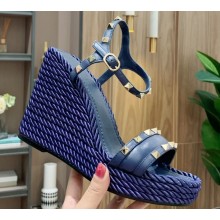 Valentino Heel 12cm Platform 2.5cm Ankle Strap Wedge Sandals Blue with Stud Details 2020