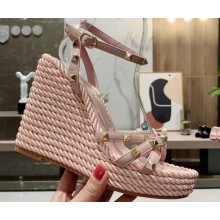 Valentino Heel 12cm Platform 2.5cm Rockstud Calfskin Ankle Strap Wedge Sandals Nude Pink 2020