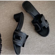 Hermes Heel 5cm Oasis Slipper Sandals Black/Stitching 2020