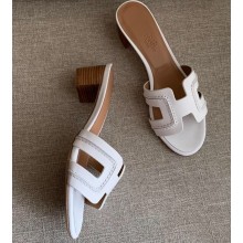 Hermes Heel 5cm Oasis Slipper Sandals White/Stitching 2020