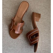 Hermes Heel 5cm Oasis Slipper Sandals Brown/Stitching 2020