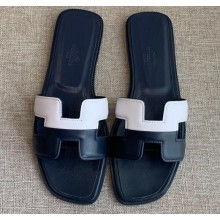 Hermes Oran Flat Slipper Sandals White/Black 2020